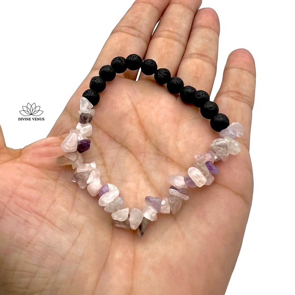 Rose Quartz and Amethyst Lava Rock Stretch Bracelet - Picture 5 of 5
